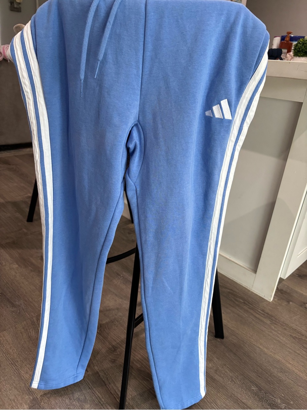 Adidas Blue Track Pants with Side Stripes